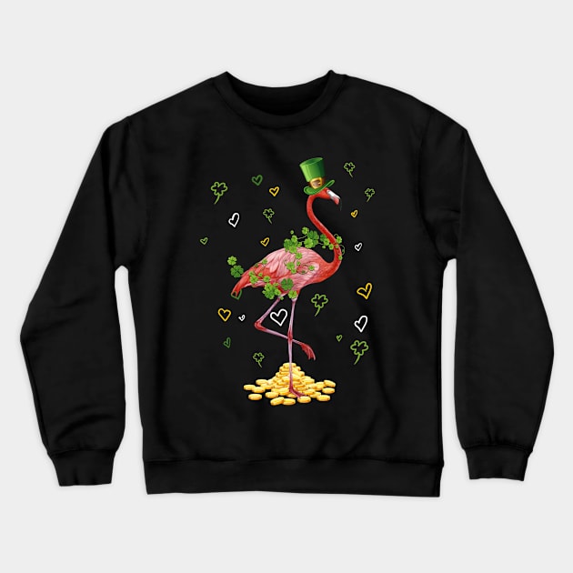 Clover Flamingo & Hearts St. Patricks Day Irish Proud Girls Crewneck Sweatshirt by Jhon Towel